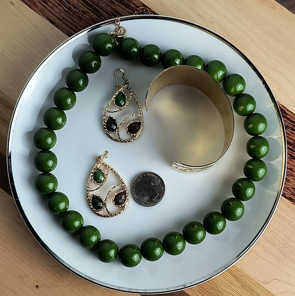 Jewelry Dish Saucer Bundle of 4 Green Gold Tone - Picture 5 of 7